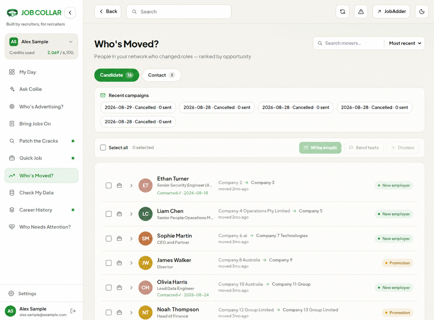 Job Collar Who’s Moved interface